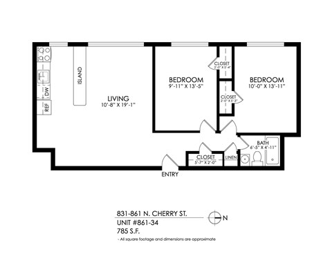A floor plan of a home with two bedrooms and a living area.